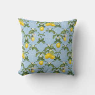 Light Blue White Pattern Lemon Leaf Trellis Floral Throw Pillow