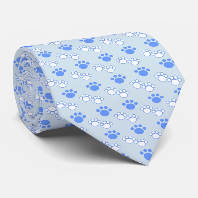 Light Blue & White Paw Tie (Rolled)