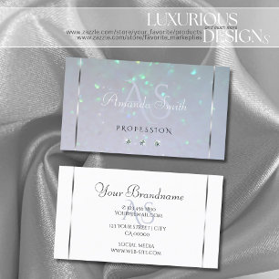 Light Blue White Pearl Glitter Diamonds Monogram Business Card