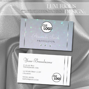 Light Blue White Pearl Glitter Spark Diamonds Logo Business Card