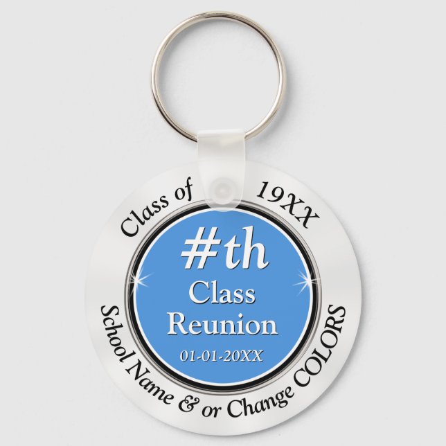 Light Blue, White Personalized 40th Class Reunion Keychain (Front)