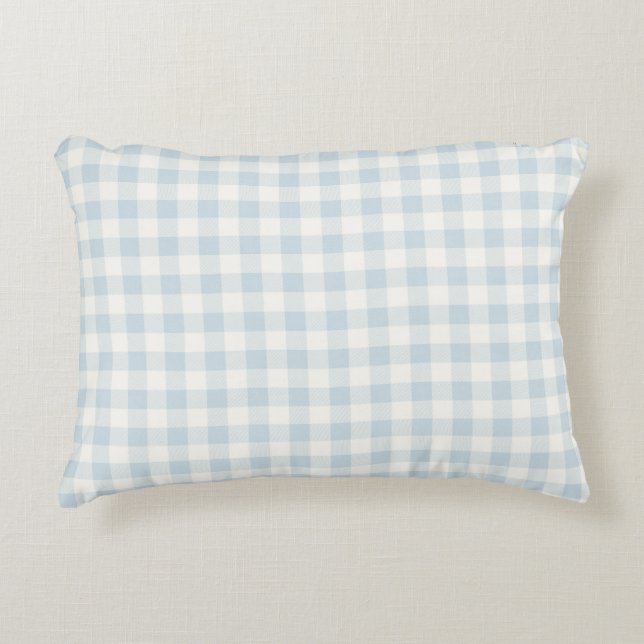 Light Blue White Plaid Stripes Accent Pillow (Front)