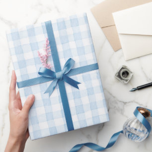 Light Blue White Plaid Stripes Bridal Shower Wrapping Paper