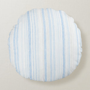 Light Blue White Plaid Stripes Round Pillow