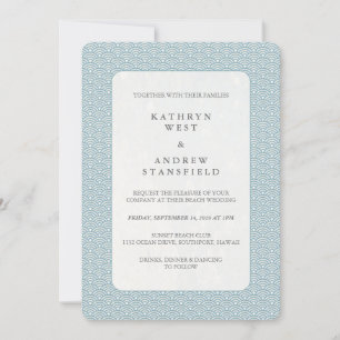 Light Blue + White Sea Wave Pattern Beach Wedding Invitation