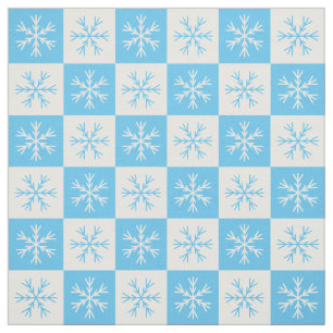 Light Blue White Snowflake Checkered Pattern Fabric