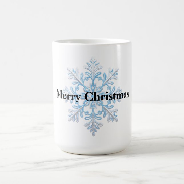 Light Blue White Snowflake Christmas Coffee Mug (Center)