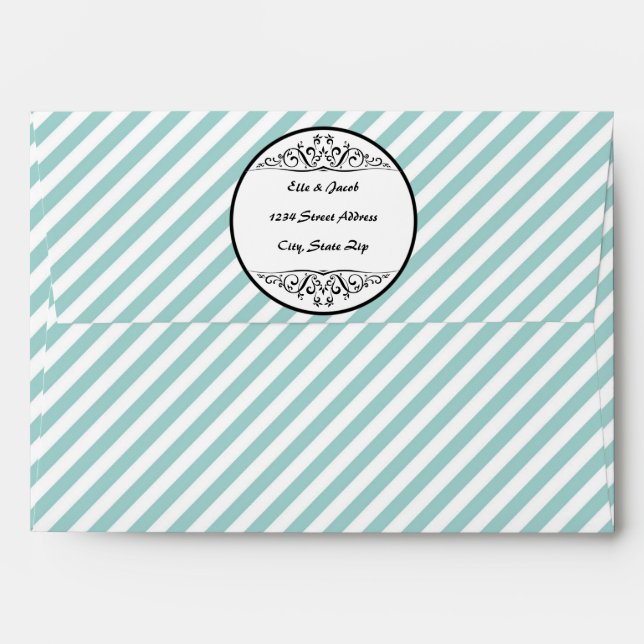 Light Blue White Striped Flourish Envelope (Back (Top Flap))