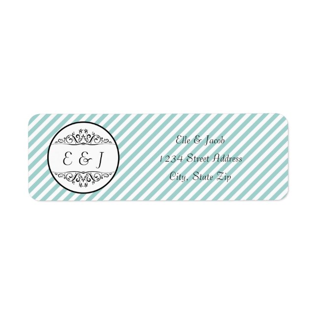 Light Blue White Striped Flourish -Return Address (Front)
