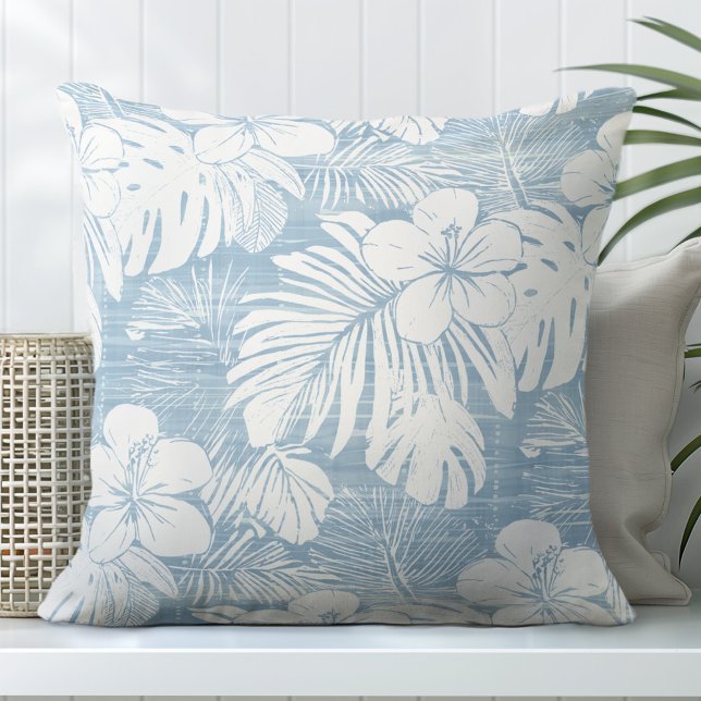 Light Blue & White Tropical Throw Pillow (Creator Uploaded)