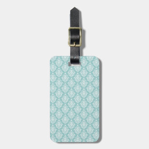 Light Blue White Vintage Damask Pattern 1 Luggage Tag