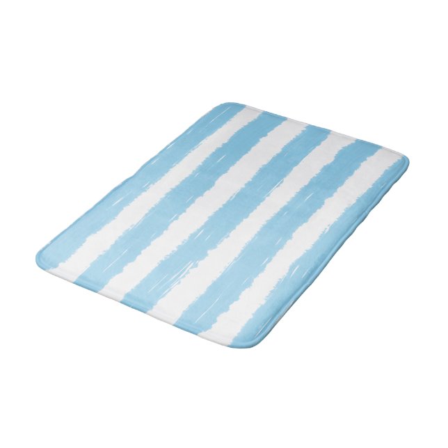 Light Blue White Watercolor  Stripes Bath Mat (Angled)