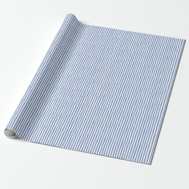 Light Blue & White Wonky Stripes Wrapping Paper (Unrolled)