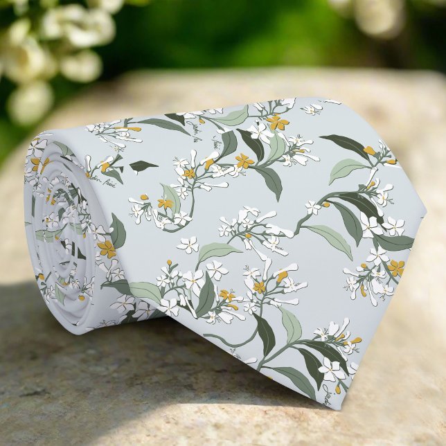 Light Blue Wild Flowers Leaves Nature Pattern Tie (Creator Uploaded)