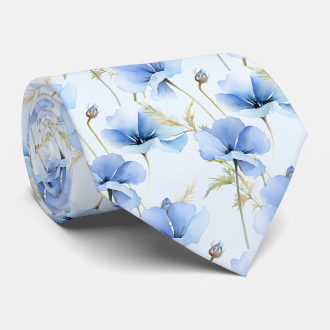 Light Blue Wildflowers Neck Tie (Rolled)