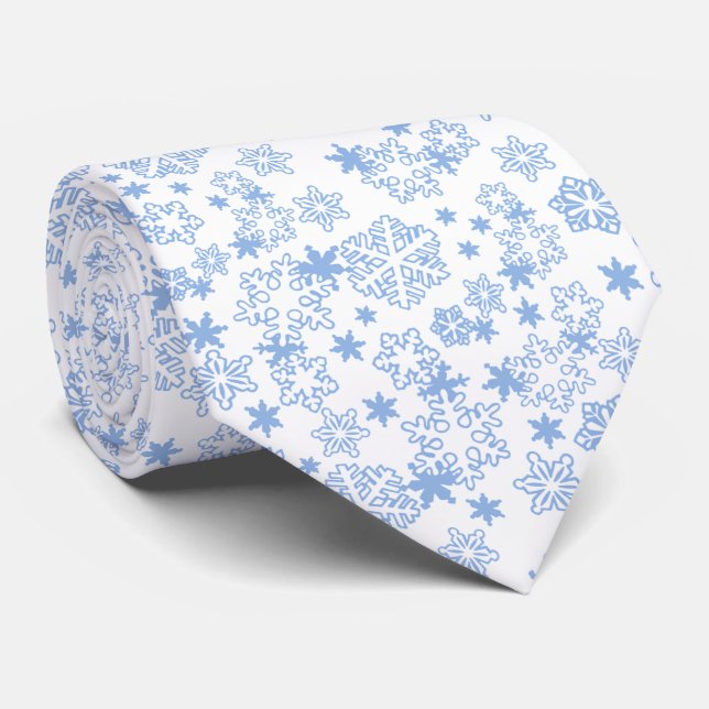 Light Blue Winter Snowflake Pattern Tie (Rolled)