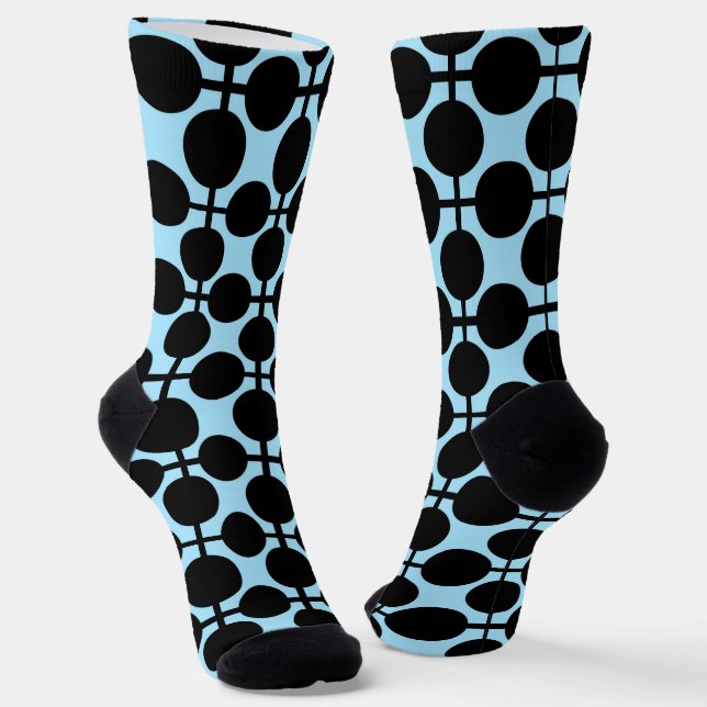 Light blue with black geometric  socks (Angled)