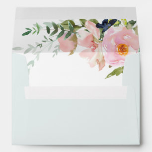 Light Blue with Blush Pink Floral Spray Wedding Envelope