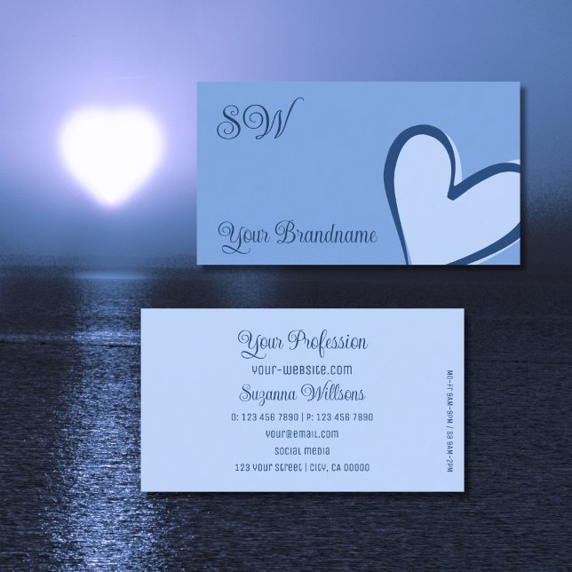 Light Blue with Gorgeous Heart and Monogram Cute Business Card (Creator Uploaded)