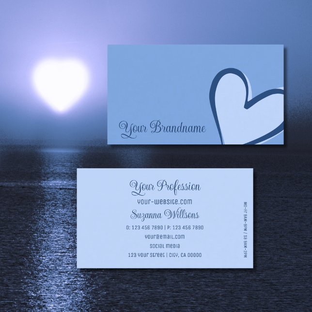 Light Blue with Gorgeous Heart Modern Cute Simple Business Card (Creator Uploaded)