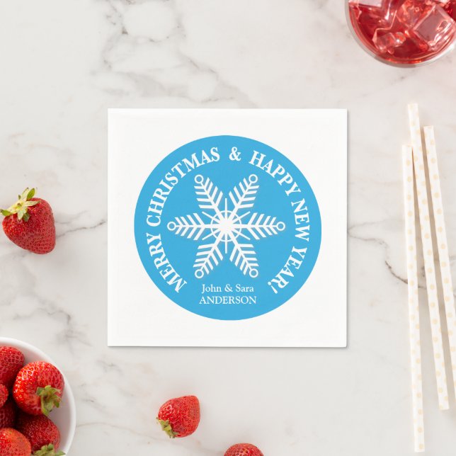 Light Blue With Snowflake Personalized Christmas Napkin (Insitu)