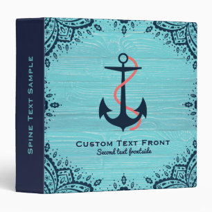 Light Blue Wood & Blue Nautical Boat Anchor Binder