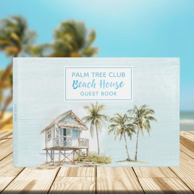 Light Blue Wood Palm Tree Beach House Guest Book (In situ, beach)