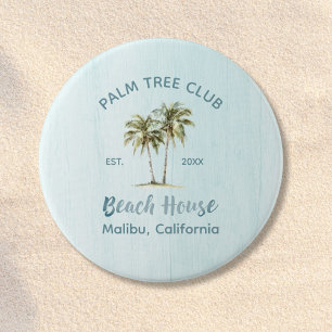 Light Blue Wood Palm Trees Modern Beach House 3 Inch Round Button