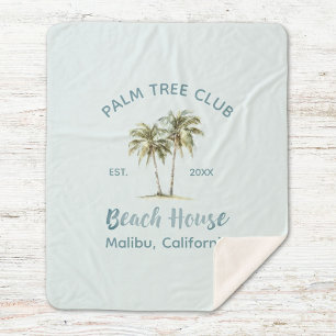 Light Blue Wood Palm Trees Modern Beach House Sherpa Blanket