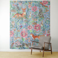Light Blue Woodland Animal Deer Fox Rabbit Large