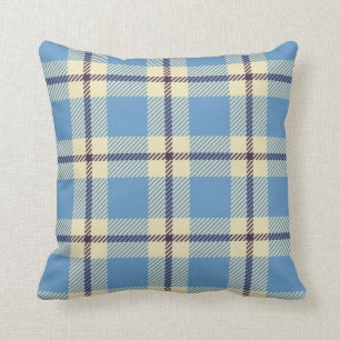 Light blue, yellow and brown tartan throw pillow