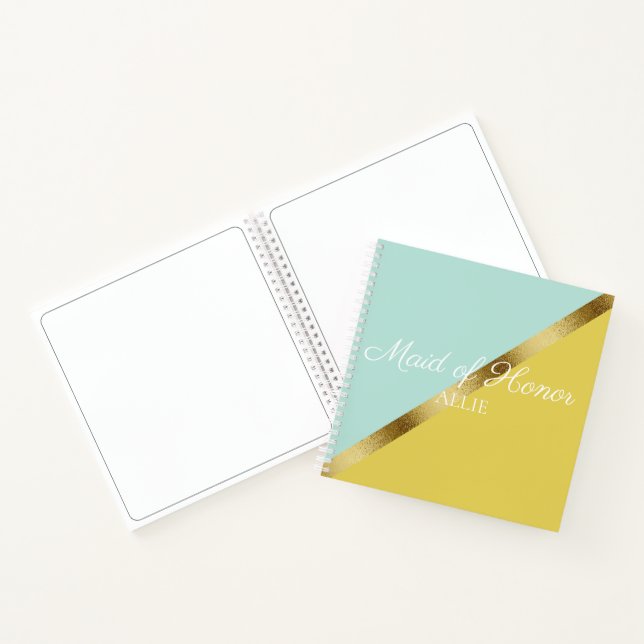 Light Blue Yellow Gold Maid of Honour Wedding Notebook (Inside)