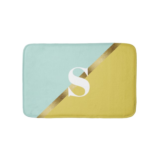 Light Blue Yellow Gold Monogram Bath Mat (Front)