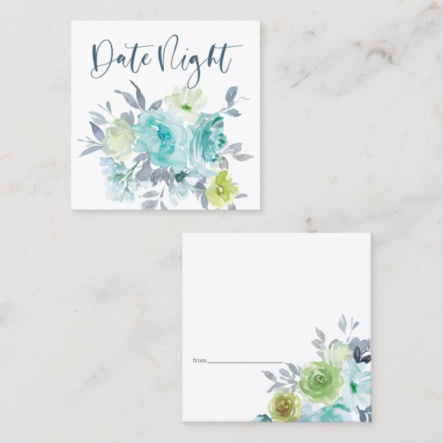 Light Blue Yellow Green Floral Date Night Card (Front/Back)