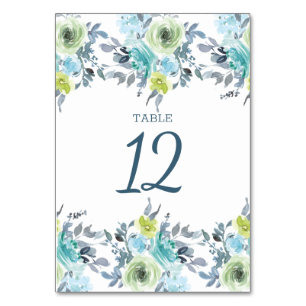 Light Blue Yellow Green Floral Wedding Table Number