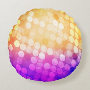 Light Blue, Yellow pattern with spheres. Blurred b Round Pillow