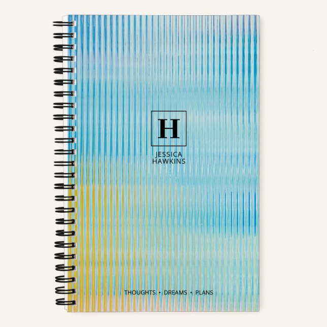 Light Blue Yellow Prismatic Glass Classic Monogram Notebook (Front)