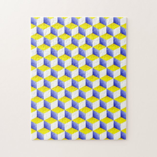 Light Blue Yellow White Shaded 3D Look Cubes Jigsaw Puzzle (Vertical)