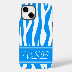 Light Blue Zebra Print with monogram Case-Mate iPhone 14 Case