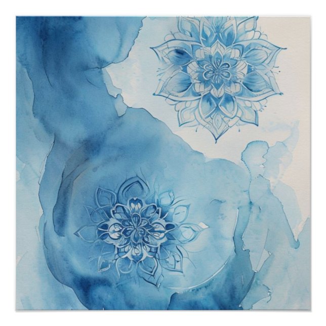 Light blue Zen Mandala Pattern  Poster (Front)