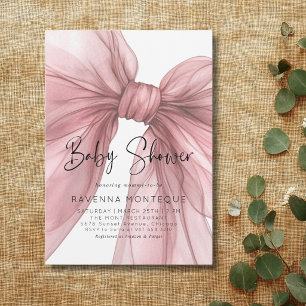 Light Blush Bow Clean Personalized Baby Shower  Invitation