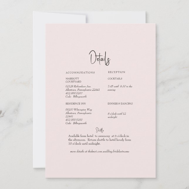 Light Blush Floral Back Wedding Detail Invitation (Front)
