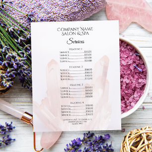 Light Blush Pink Crystals Spa Salon Services Menu
