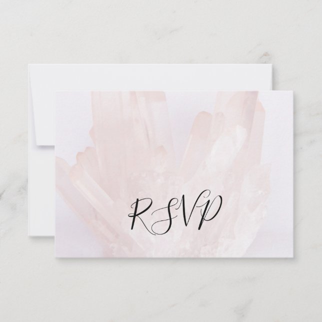Light Blush Pink Crystals Wedding RSVP Reply Card (Front)