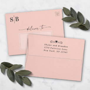 Light Blush Pink Monogram 5x7 Wedding Invitation Envelope