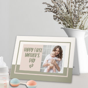 Light Boho Green Pink First Mother's Day Photo  Card