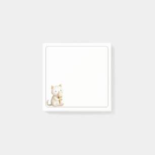 Light Border Beige Cute Cat with Ice Cream Cone Post-it Notes