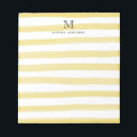 Light Bright Yellow Watercolor Stripes Monogram Notepad<br><div class="desc">The design features a personalized monogram initial and name in a simple and modern typographic font with a cute, modern and stylish light bright yellow watercolor brush stripes.</div>