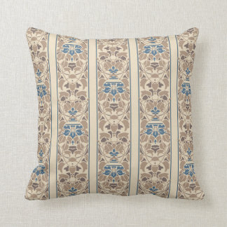 Light brown and cream with blue flowers stripe throw pillow