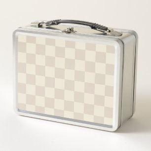 Light Brown and Off White Chequerboard Metal Lunch Box